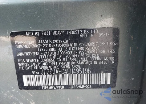 2014 Subaru Forester 2.5I Premium z USA, uszkodzony, nr VIN JF2SJAEC4EH495196